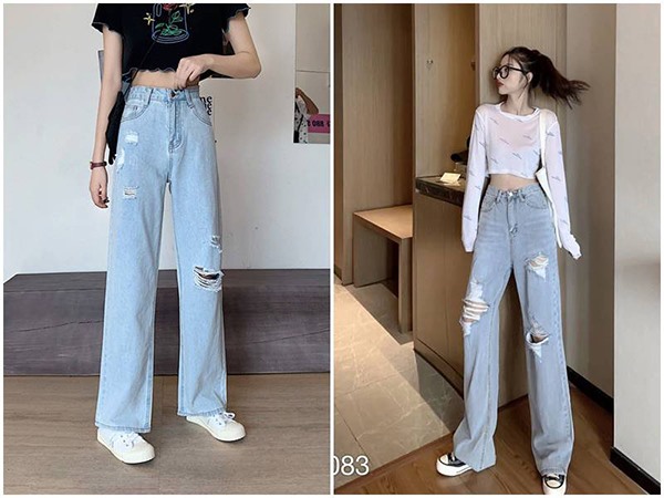 Cách phối quần jean ống rộng với áo croptop nổi bật