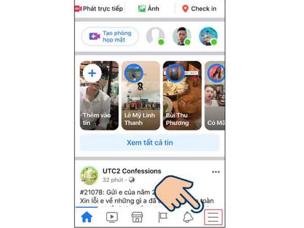 Nhấn vào biểu tượng ba dấu gạch ngang ở góc dưới bên phải
