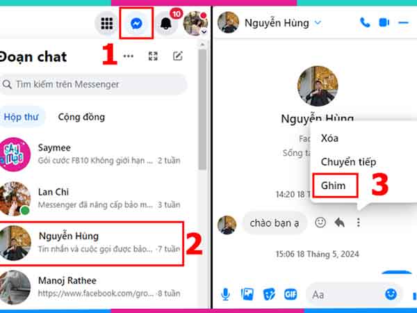 Cách ghim tin nhắn trên Messenger bằng máy tính